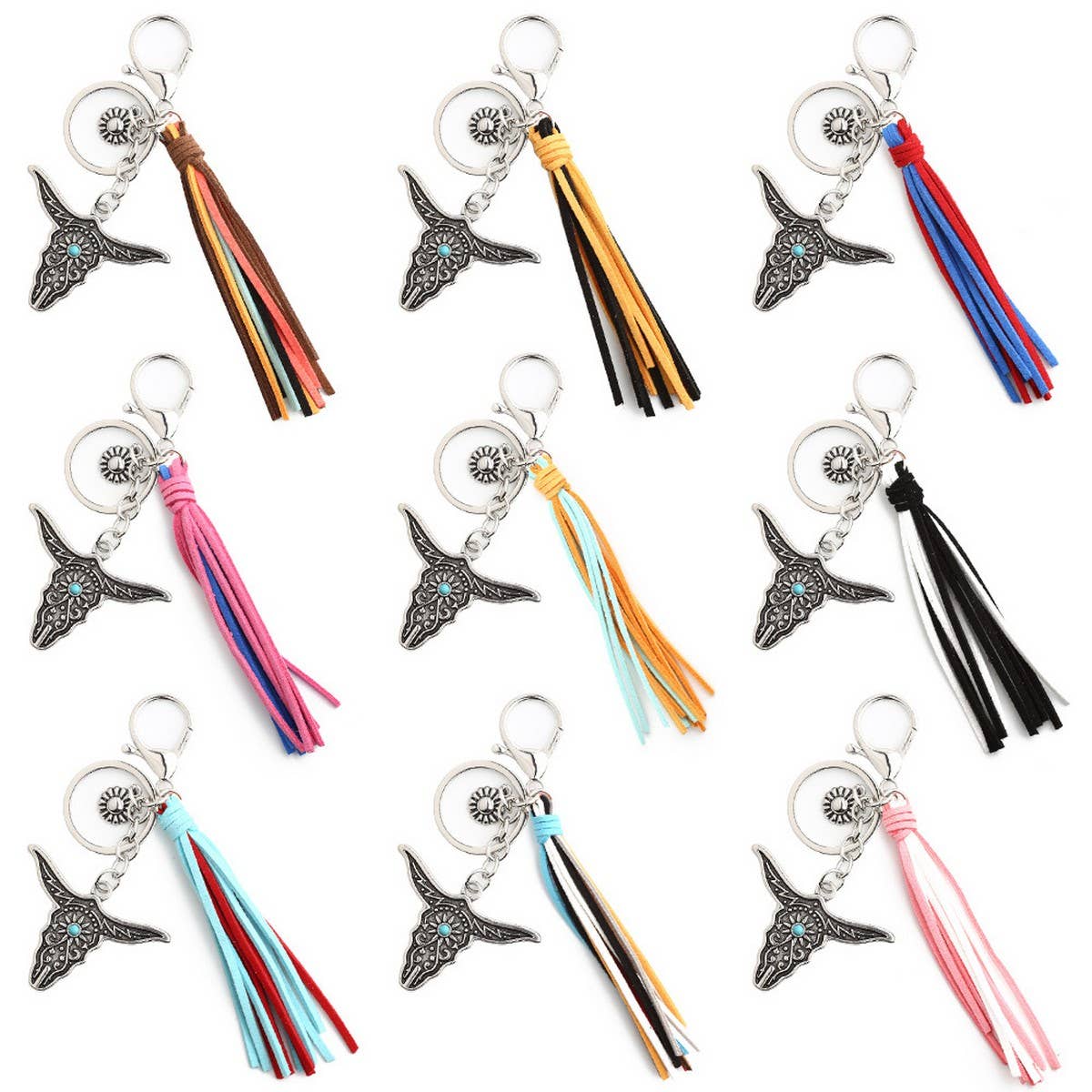 Boho Western Bull Head Keychain with Vintage Charm_CWAB5085