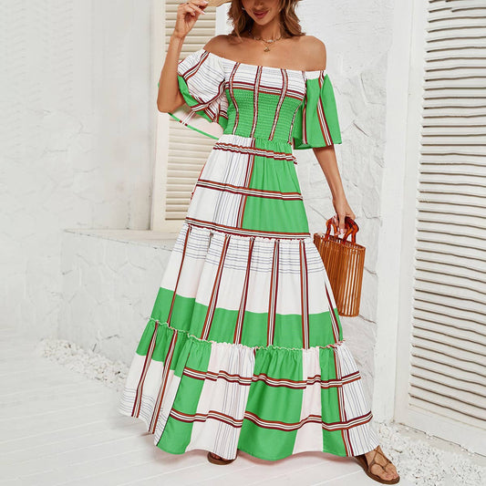 Striped peplum dress with line neck