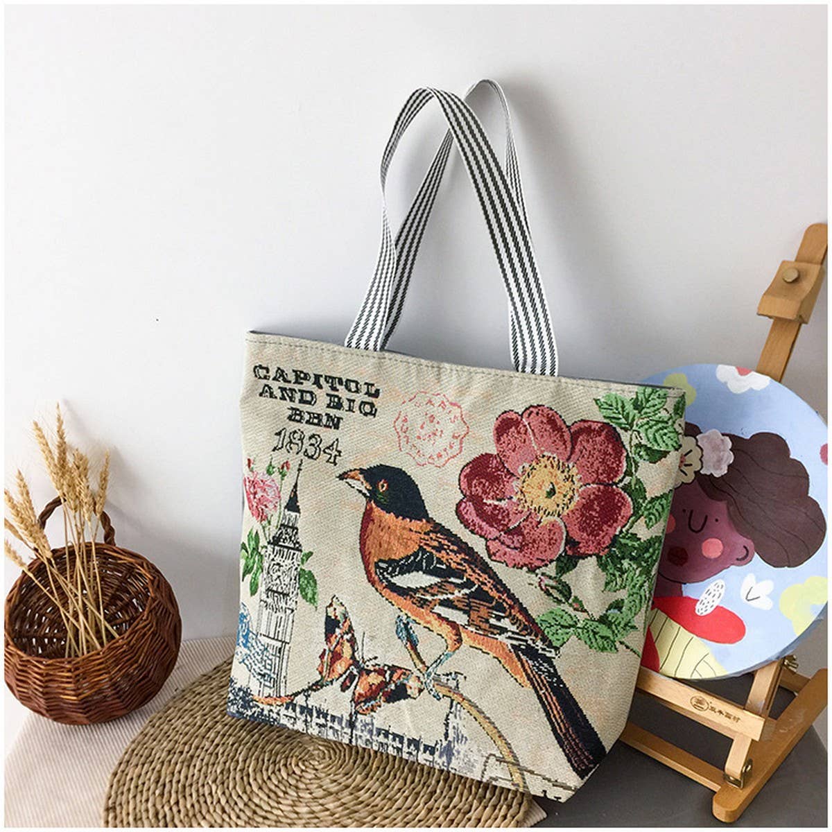 LARGE CAPACITY ETHNIC STYL CANVAS SHOULDER TOTE BAG_CWAB1670