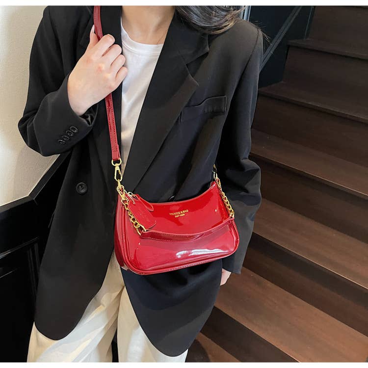 Simple PU leather glossy crossbody bag