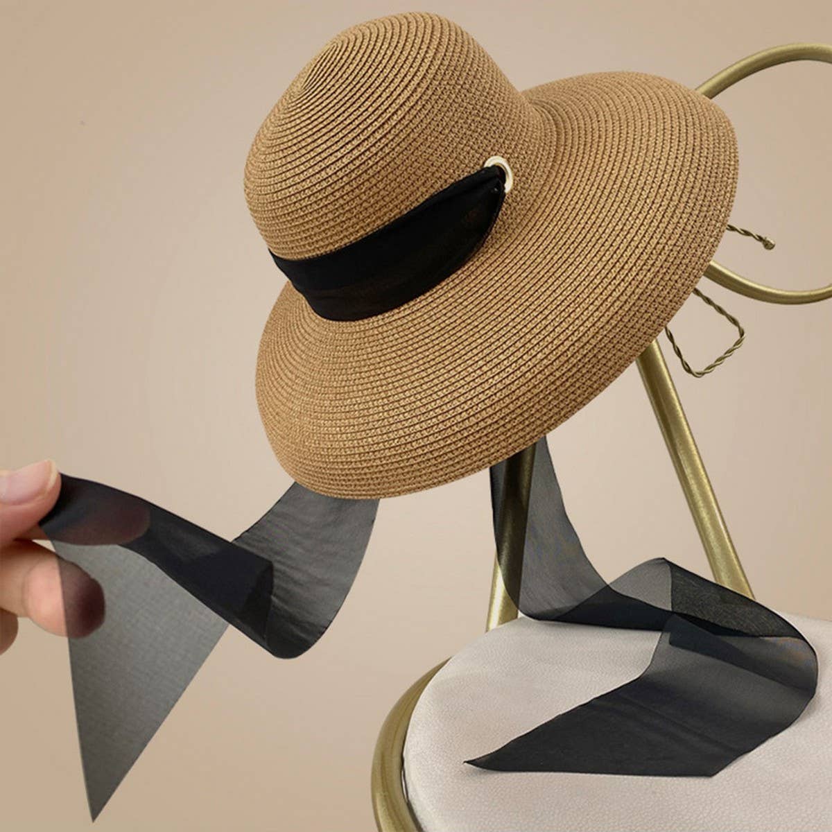 Summer foldable wide brim straw hat_CWAH3411