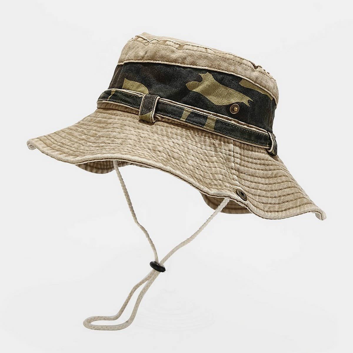 Camouflage Wide Brim Sun Hat with Chin Strap_CWAH3827