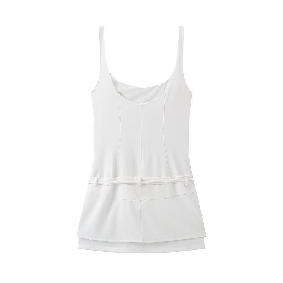 SHORT SLIM-FIT HALTER DRESS WITH BELT