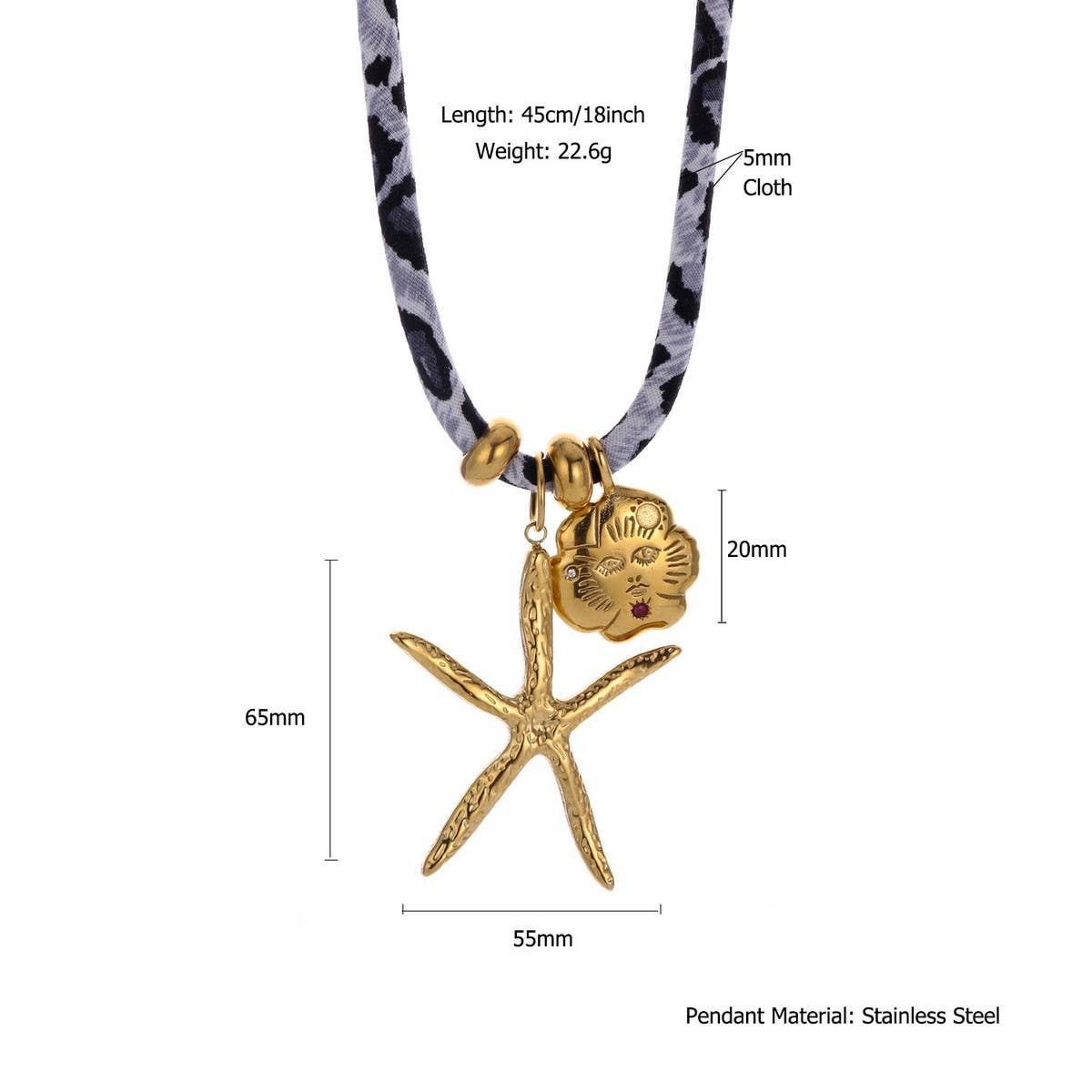 Ocean Rope Necklace with Starfish & Fish Charms_CWMM8813