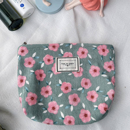 Vintage Corduroy Floral Makeup Bag for Travel_CWAB1215