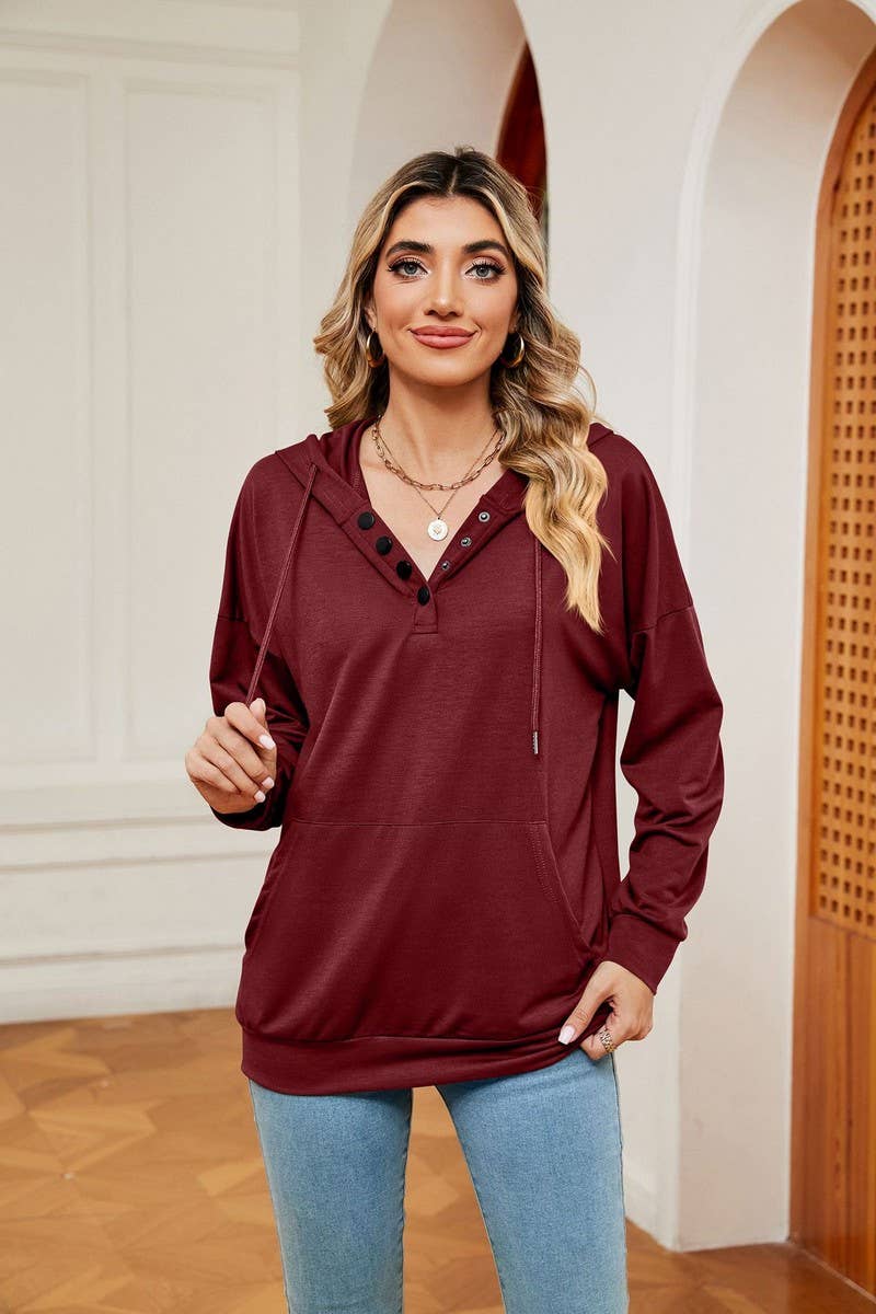 CWOHOL0930_SOLID COLOR BUTTON DRAWSTRING POCKET HOODIE