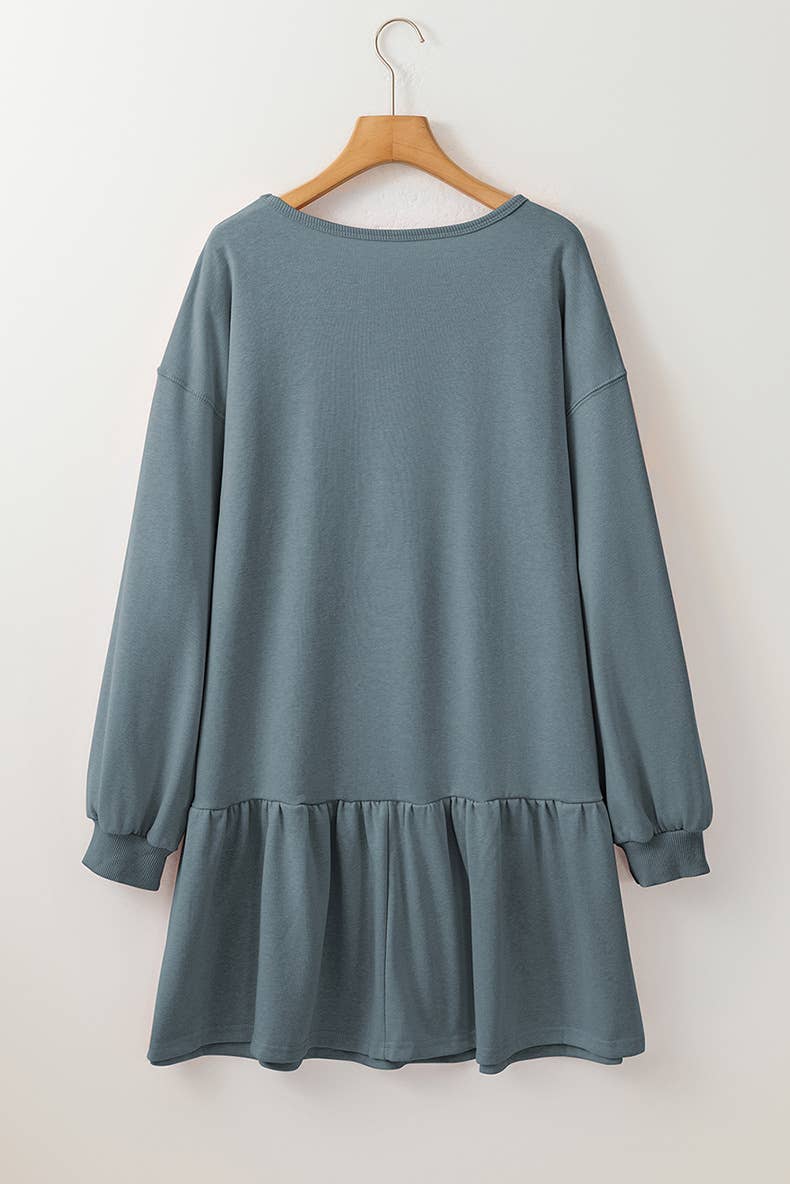 Ruffled long-sleeved sweatshirt dress