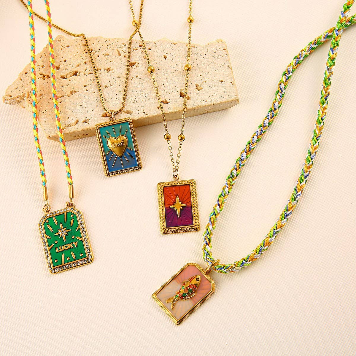 Vintage 18K Steel Tarot Card Pendant Necklace