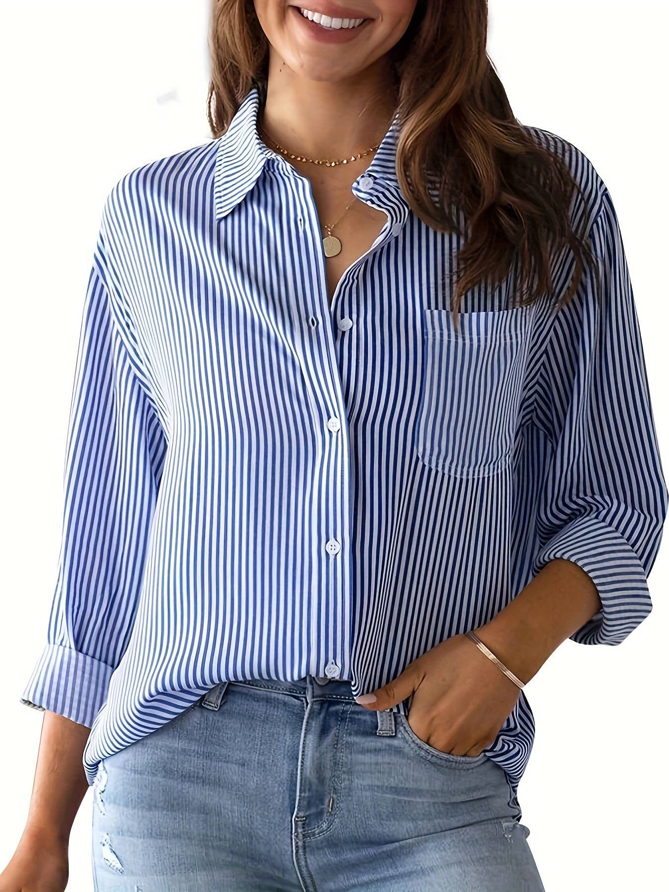 STRIPED CARDIGAN TOP FASHION LONG-SLEEVED SHIRT