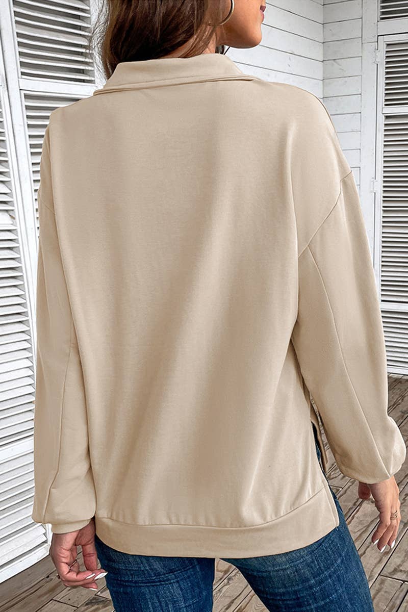 LAPEL LONG SLEEVE TOP ZIPPER LOOSE CASUAL HOODIE