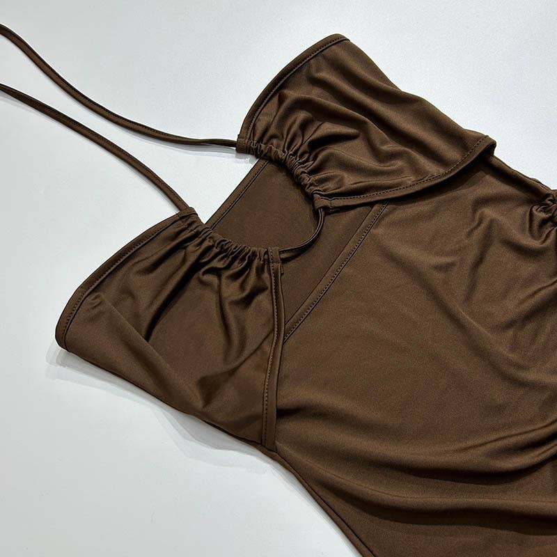 A backless sexy slit drawstring slimming dress