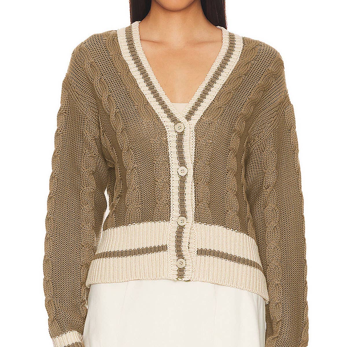 V-NECK MATCHING COLOR TWIST LOOSE CARDIGAN COAT