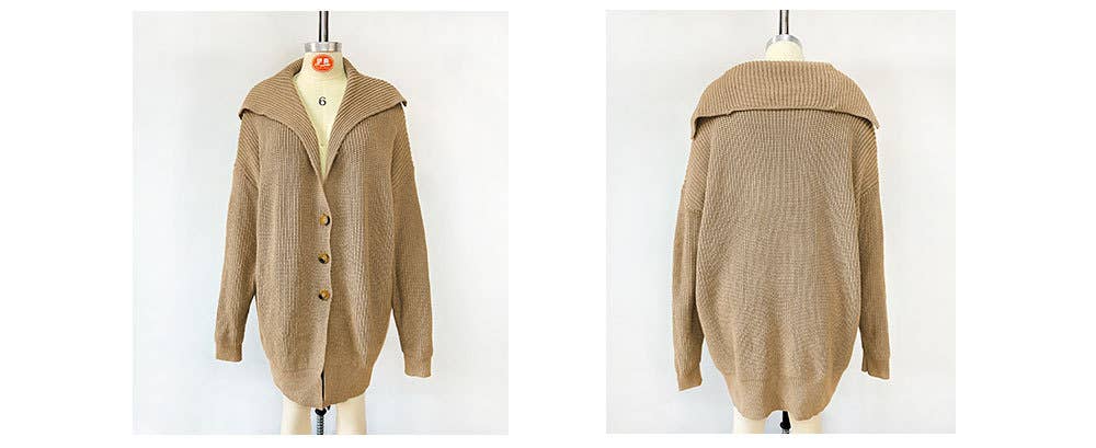 SOLID COLOR CARDIGAN WITH LAPEL AND POCKETS