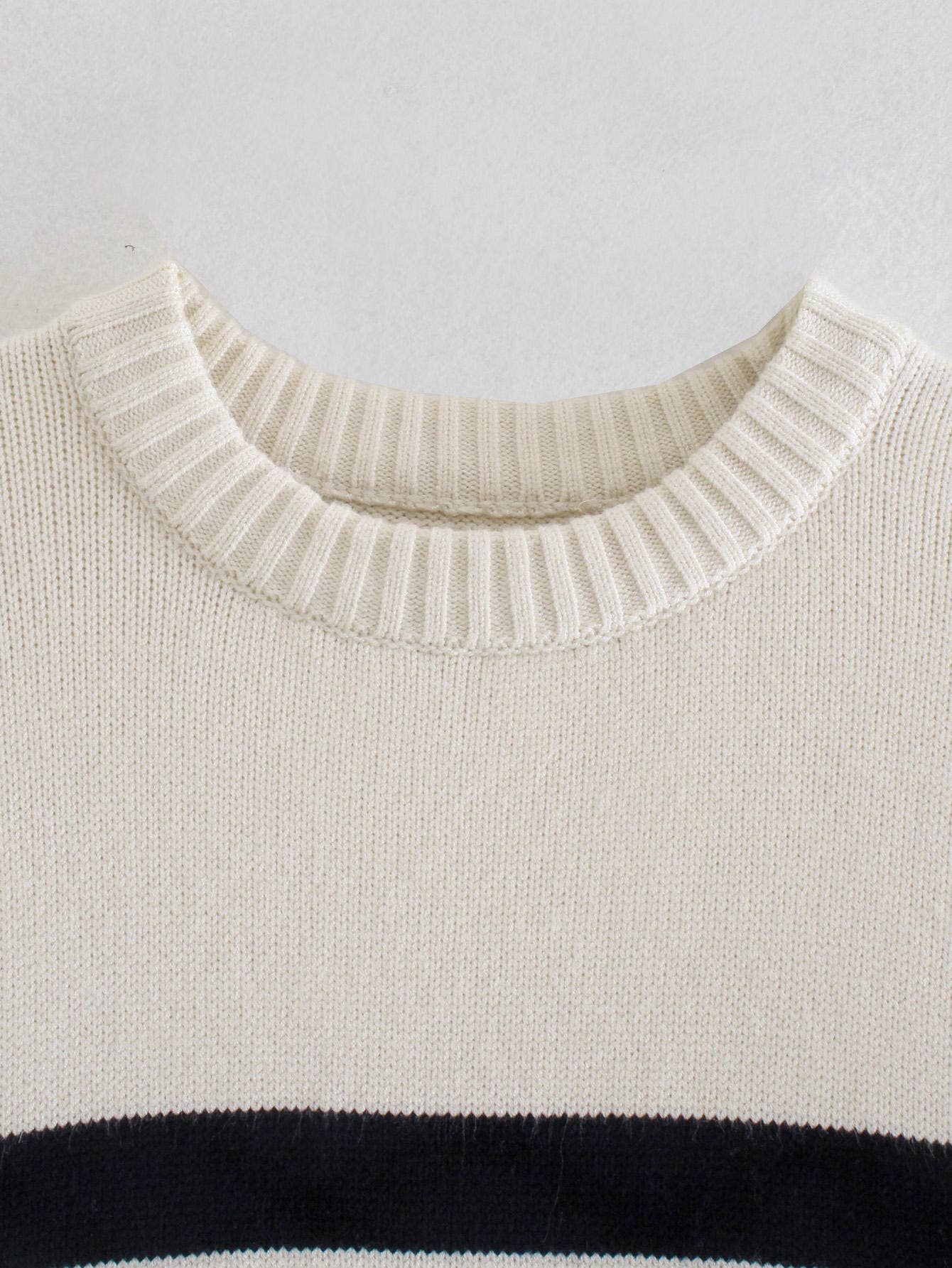 Striped long-sleeved round-neck knitted sweater