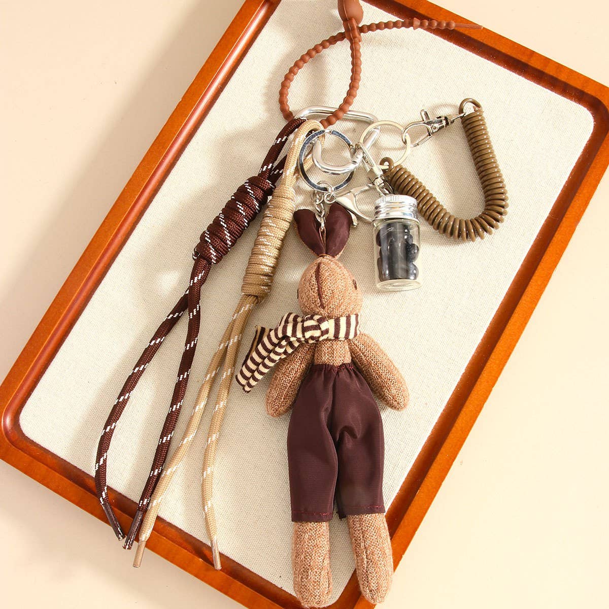 Plush Rabbit with Scarf & Coffee Bean Keychain_CWMM7752