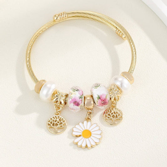 Unique Beaded Bracelet with Flower & Eye Pendant