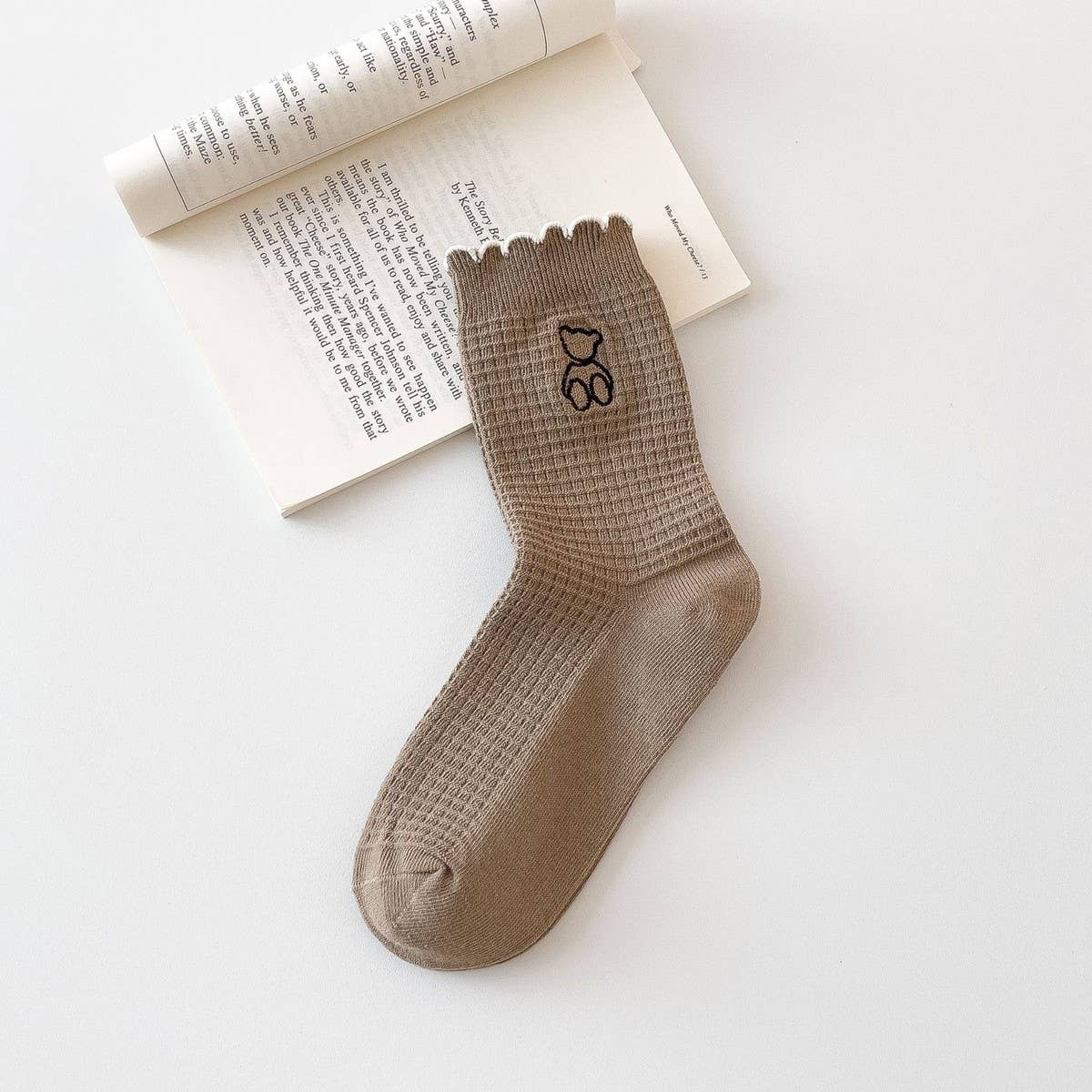 WARM COFFEE EMBROIDERED BEAR WOMEN'S SOCKS
