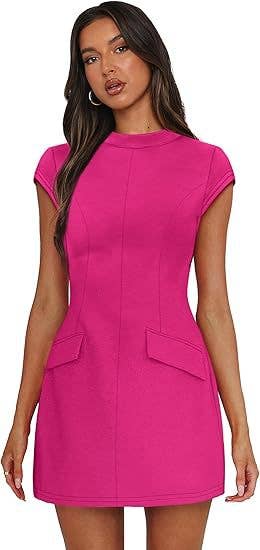 Round-neck tight-fitting short-sleeved dress