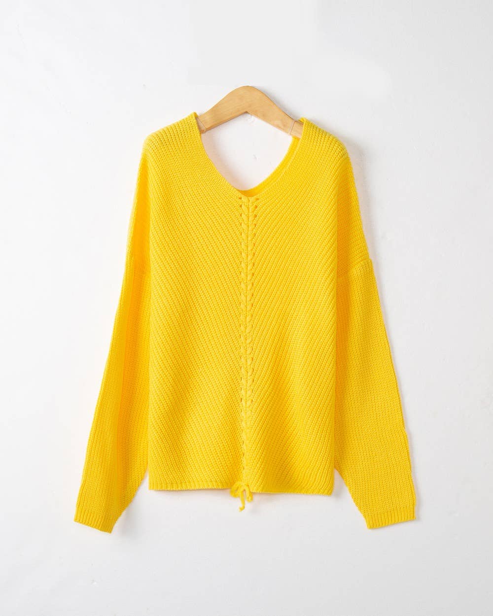 V-NECK LONG-SLEEVED SOLID PULLOVER SWEATER