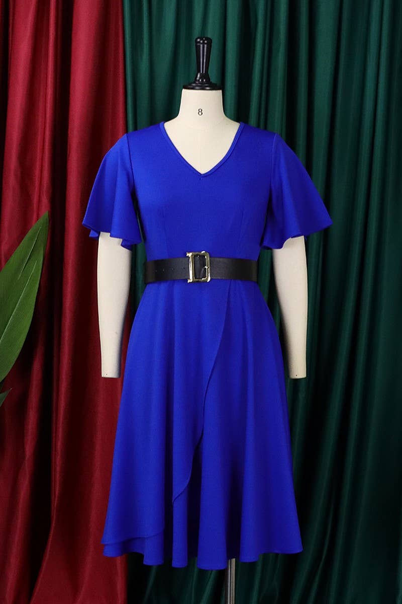 CWDSD3579_PLUS SIZE BELL SLEEVE SOLID COLOR MIDI DRESS