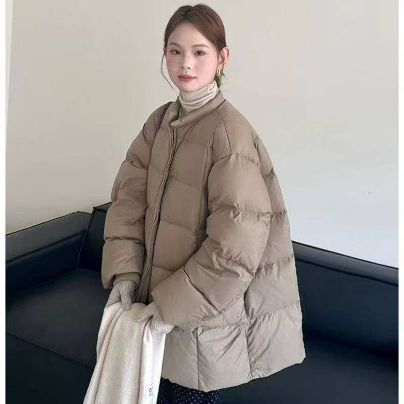 Fashion versatile round-neck down cotton jacket