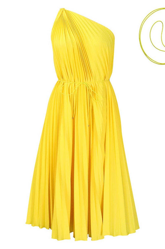 CWDSD10889_2023 SUMMER PLUS SIZE ONE SHOULDER PLEATED DRESS