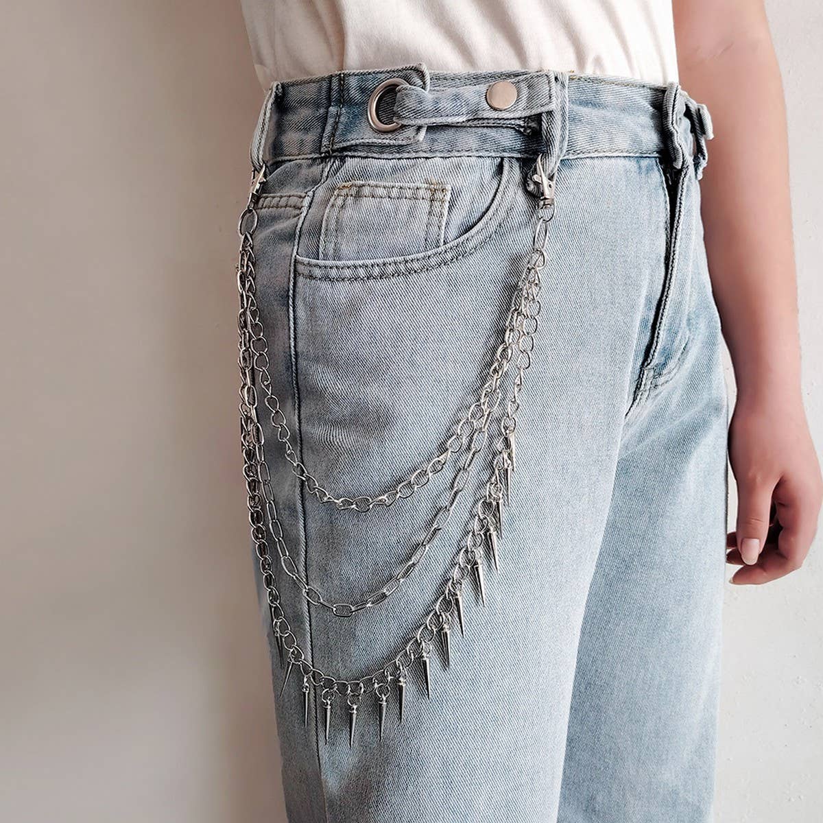 HIP HOP PUNK SPIKED DOUBLE JEANS CHAIN