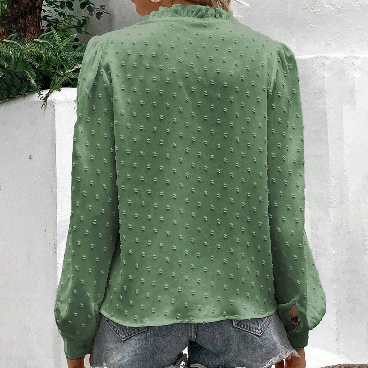 Lace puffed sleeve blouse for women