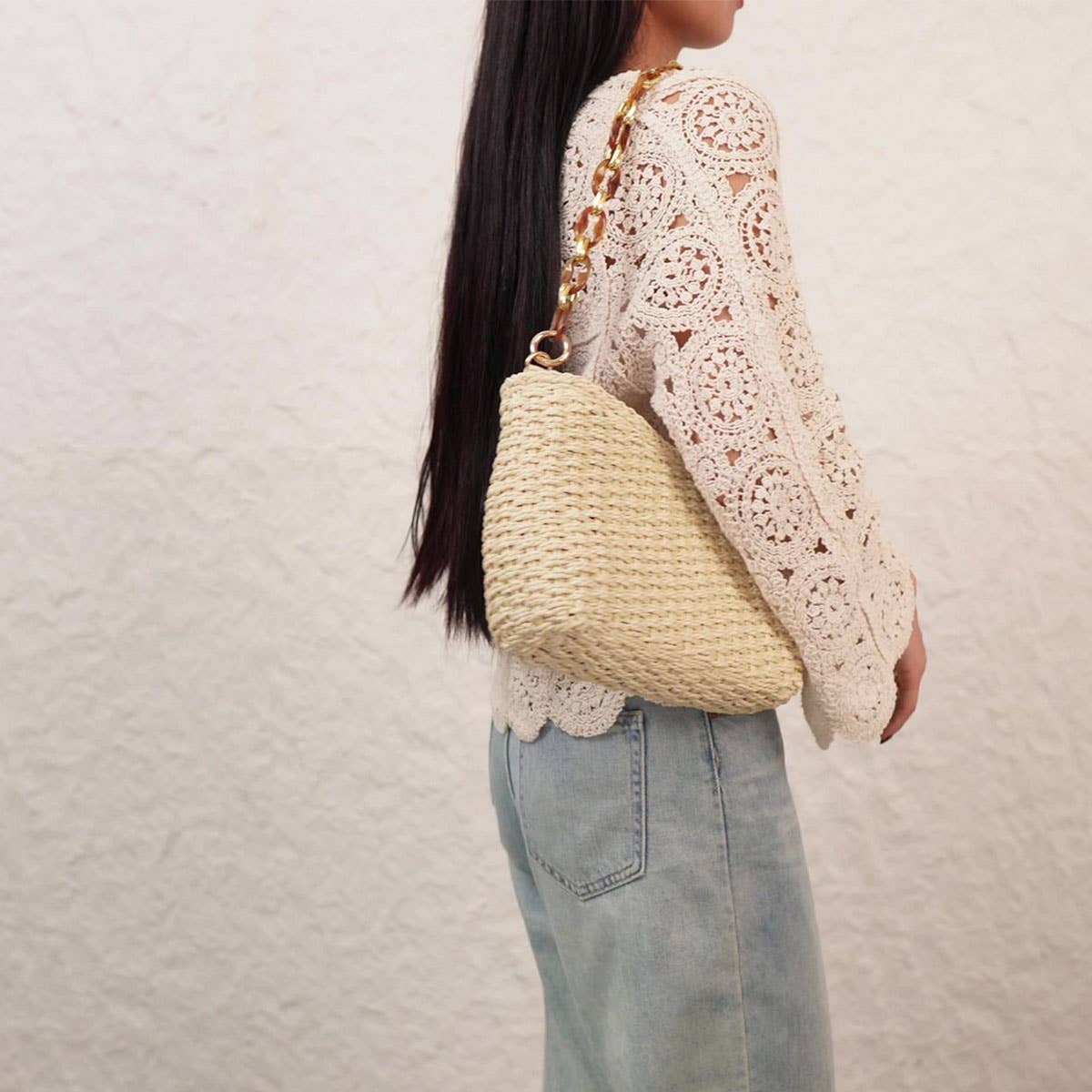 FASHIONABLE AND SIMPLE SOLID COLOR STRAW BAG_CWAB4702