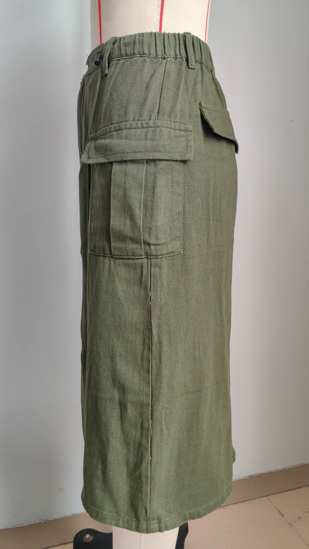 LACE-UP CARGO DENIM SLIT SKIRT