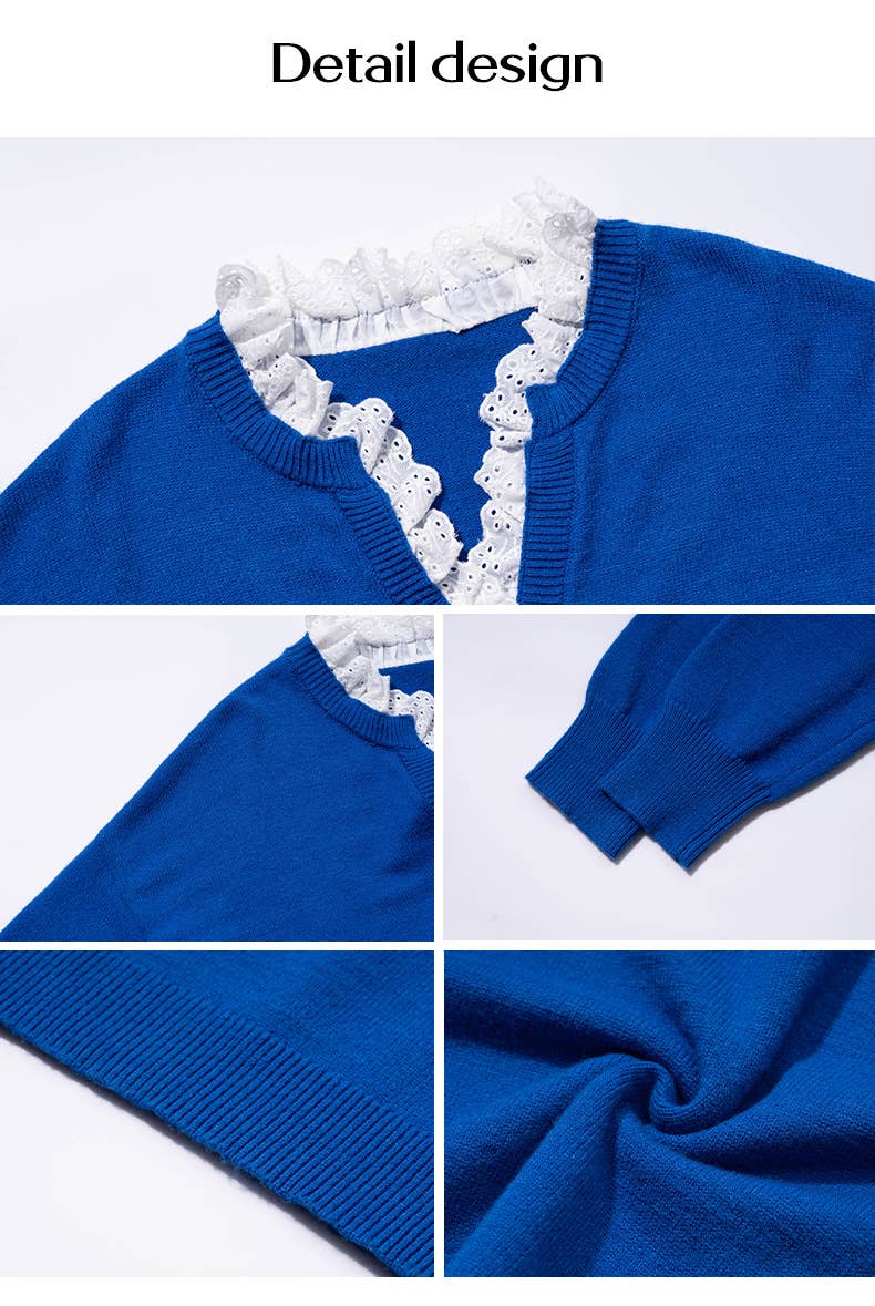 TEMPERAMENT LOOSE LACE V-NECK TOP SWEATER