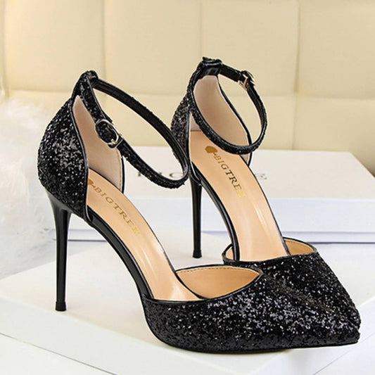 SHALLOW POINTED TOE SEQUINED SEXY HIGH HEELS