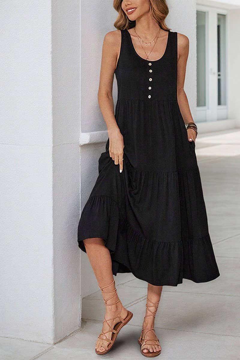 CWDMD5279_SOLID LOOSE FIT SLEEVELESS TANK DRESS