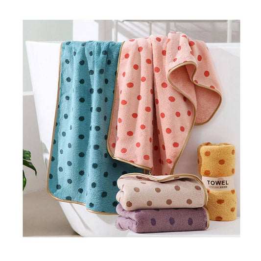 CORAL FLEECE POLKA DOT ABSORBENT FACE TOWEL