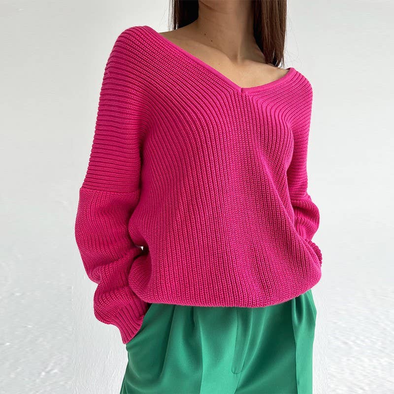 SLOUCHY V-NECK SWEATER WITH THICK LONG SLEEVES
