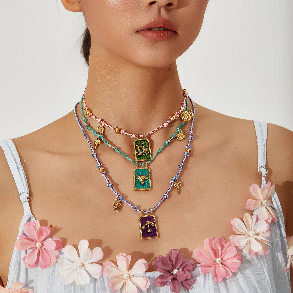 Handmade Zodiac Rope Necklace with Ocean Charms