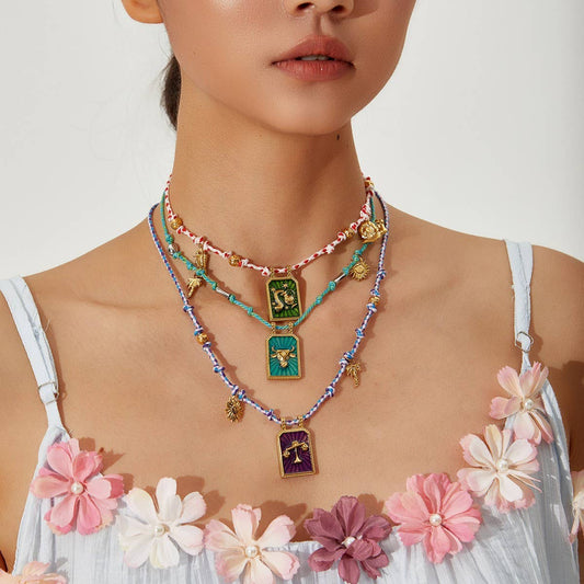 Handmade Zodiac Rope Necklace with Ocean Charms