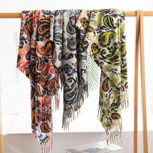 Soft Paisley Scarf - Elegant Tassel Wrap for Women_CWASC0920
