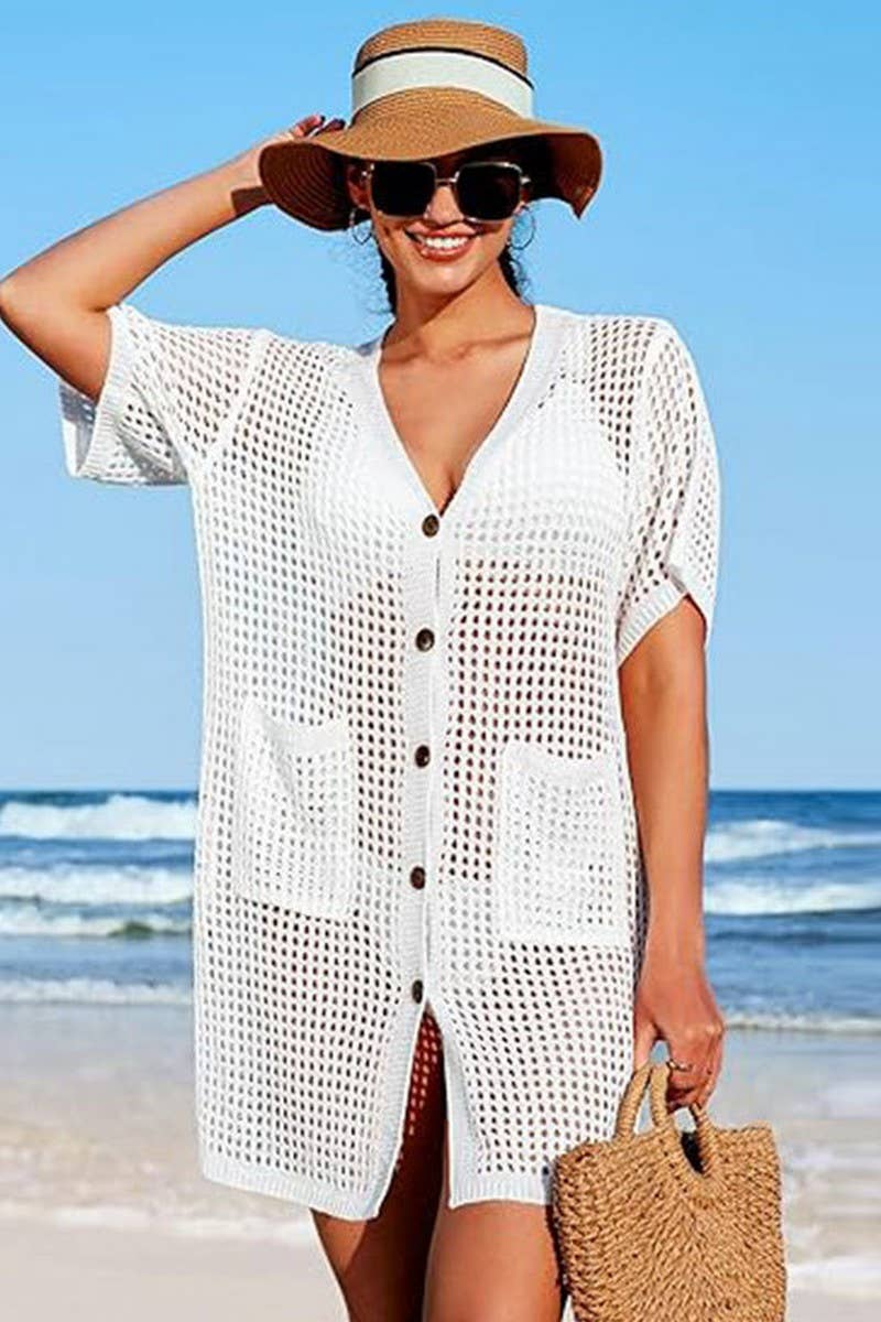 CWTBLS1641_HOLIDAY HOLLOW KNIT SHORT SLEEVE BEACH COVER UP