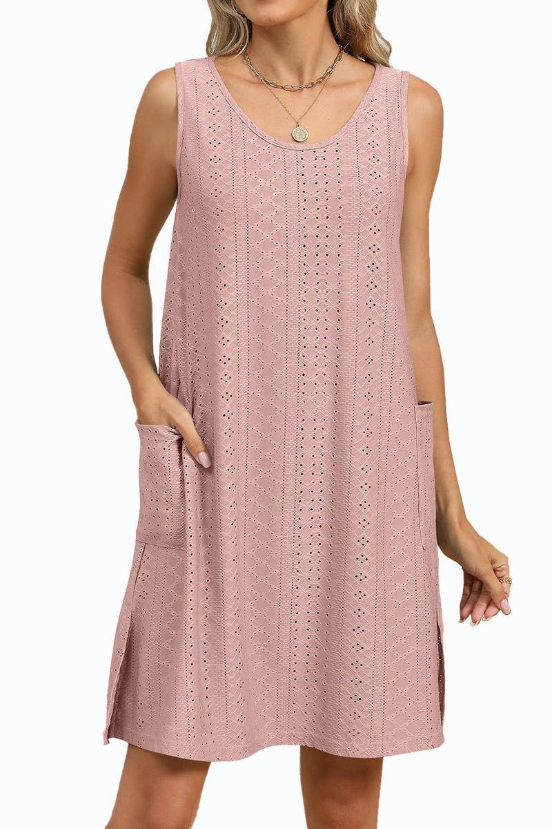 CWDSD8714_SLEEVELESS CREWNECK POCKET TANK DRESS