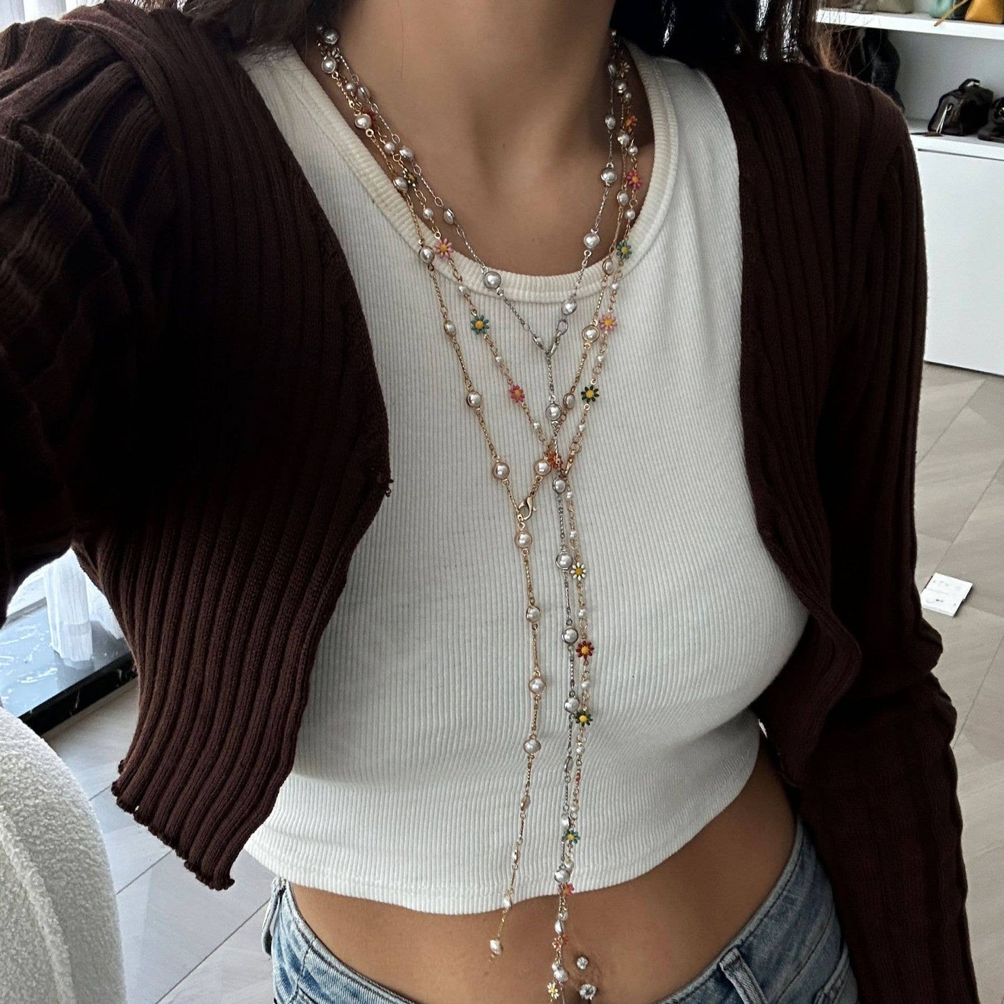 FASHIONABLE COLORFUL CRYSTAL Y-SHAPED NECKLACE