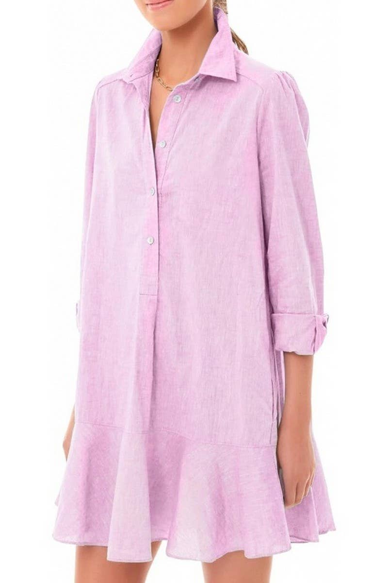 CWDSD8254_LONG SLEEVE SHIRT HEM RUFFLE DRESS