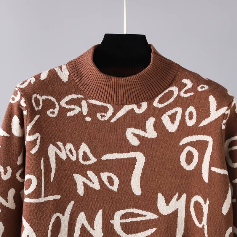 KNIT PULLOVER ALPHABET GRAFFITI WOOLEN DRESS