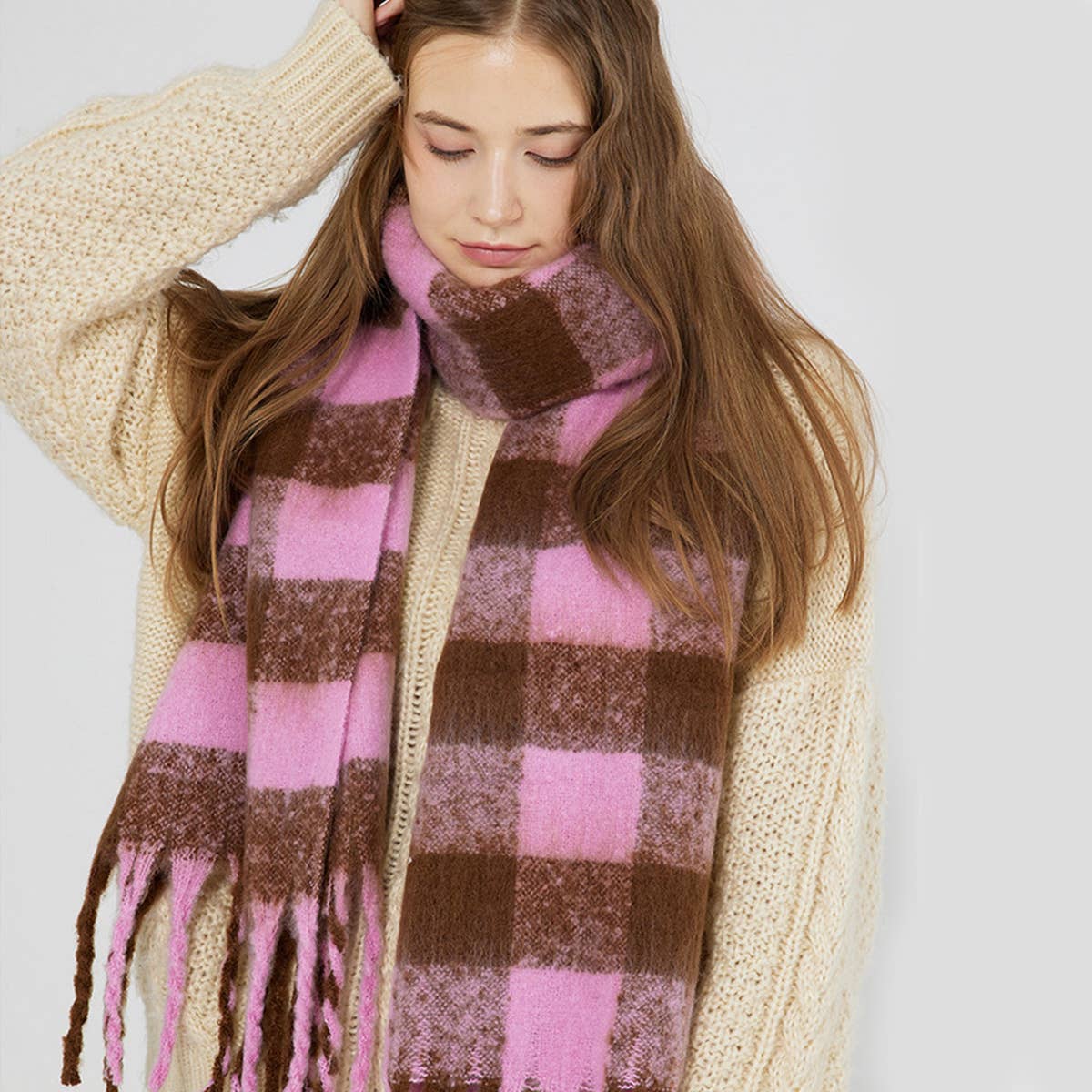 Black & White Plaid Faux Cashmere Scarf_CWASC0324