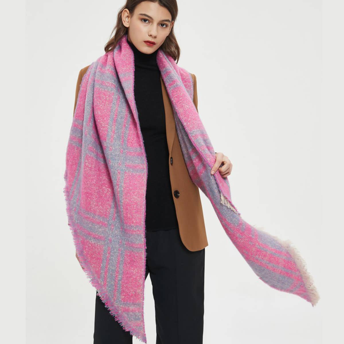 Jacquard Grid Angled Scarf ? Winter Loop Yarn Wrap