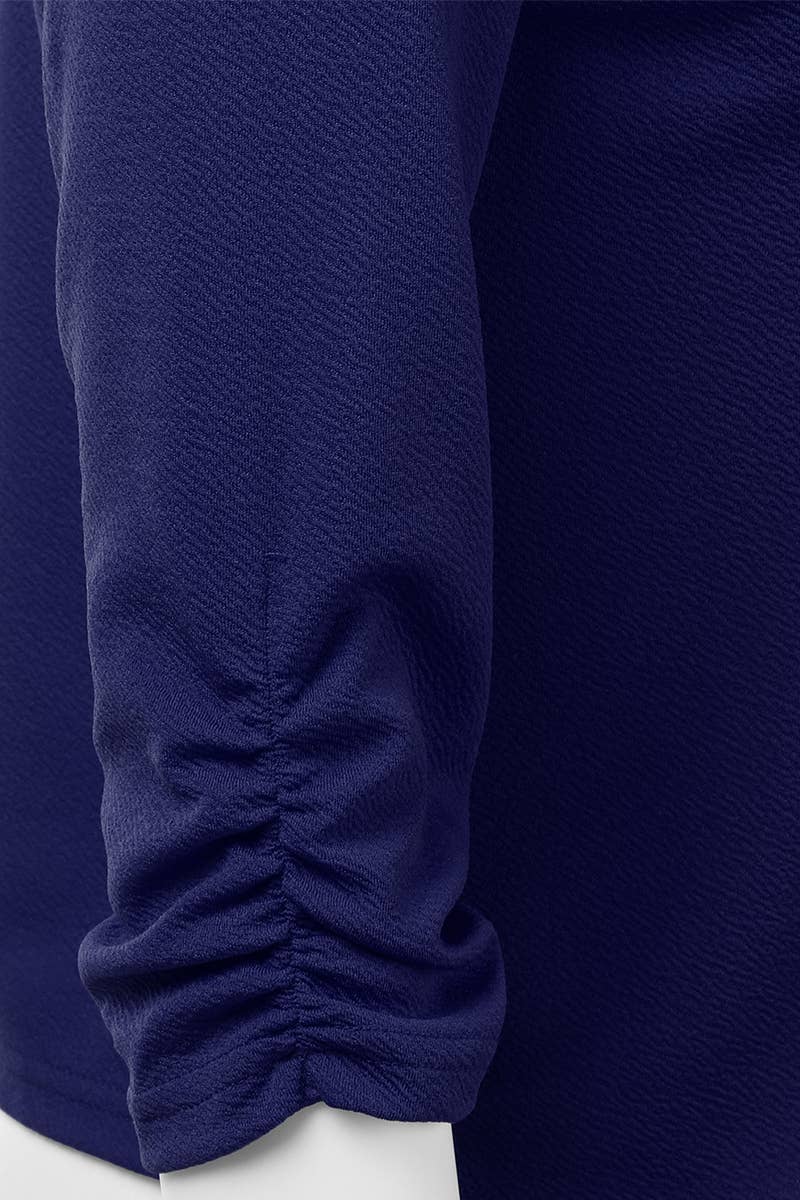 CWOBL091_Casual Work Ruched 3/4 Slv Open Front Blazer Jacket