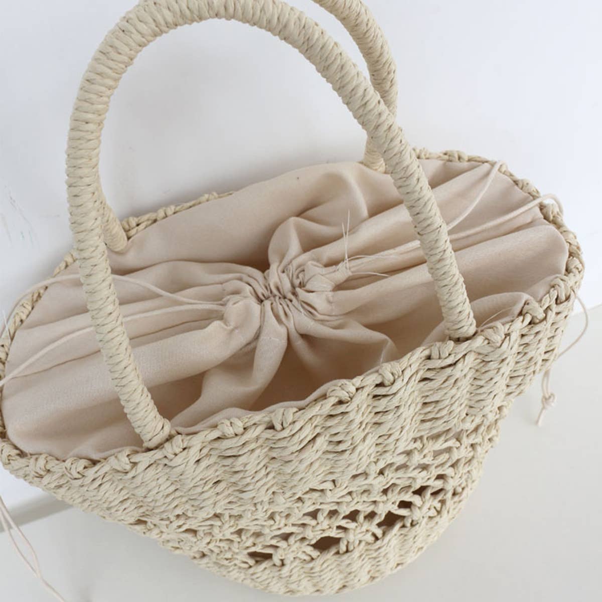 WOMEN CASUAL WOVEN STRAW BAG OVAL HANDBAG_CWAB0821