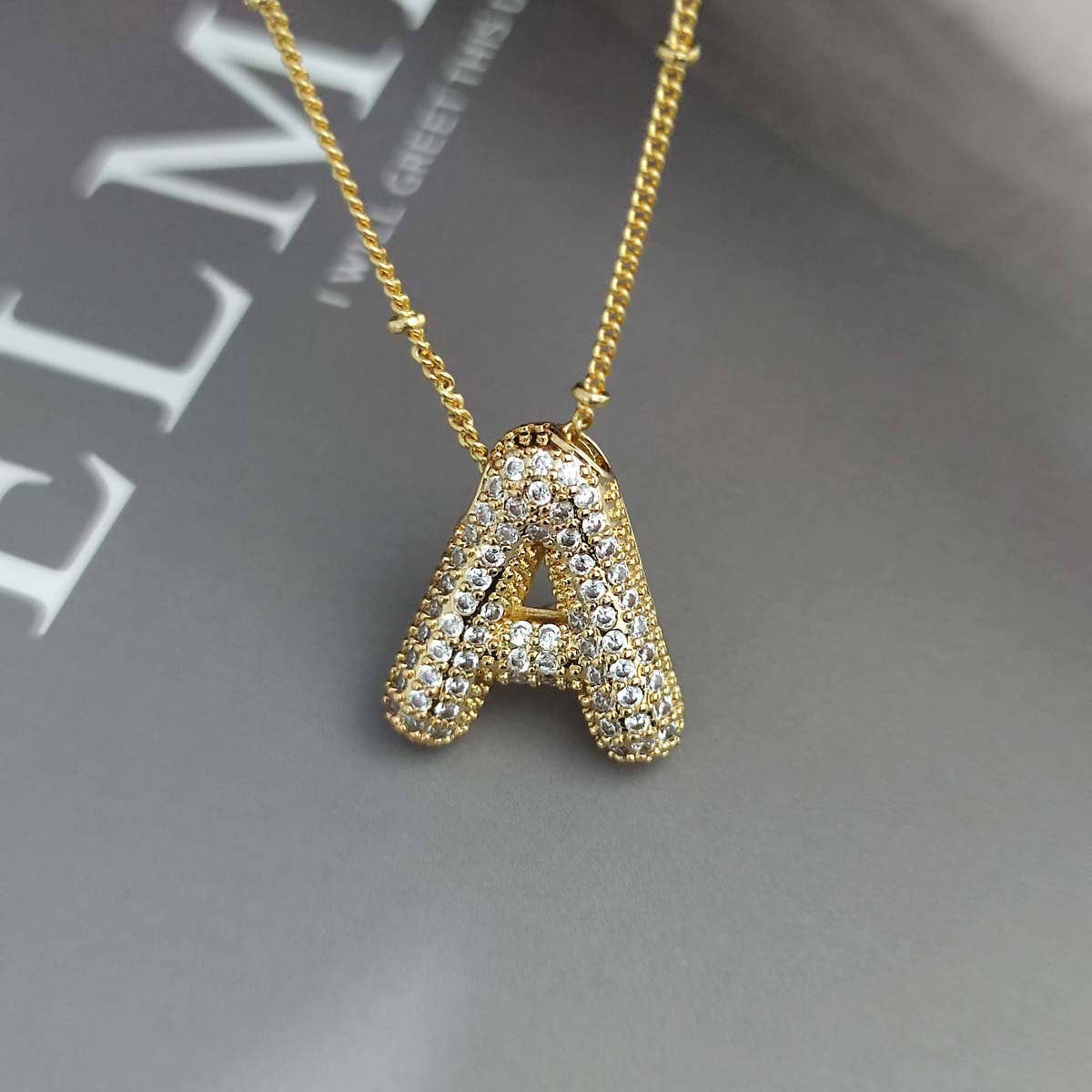 Copper Zirconia 26 Letters Pendant Necklace