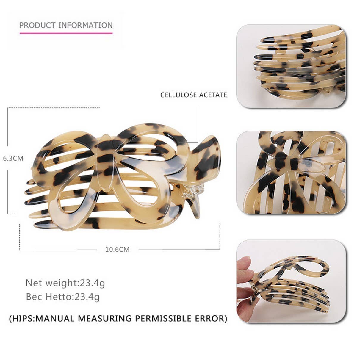 ACETATE PLATE BOW HAIR COMB CLIP NON-SLIP HAIRPIN_CWAHA4225