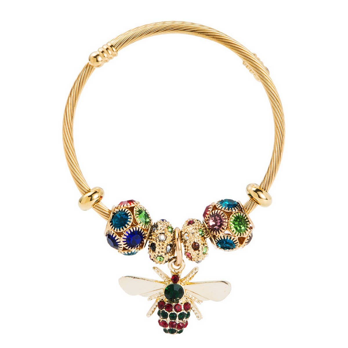 Gold Bee Charm Bracelet with Sparkle Beads